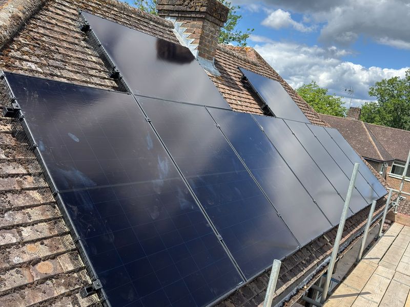 Solar array with bird mesh fitted by Solent Solar